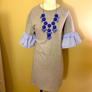 T-Shirt Dress with Banker’s Stripe Bell Sleeves